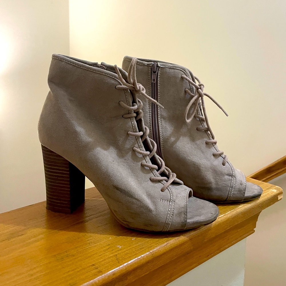 Nude suede lace up heels